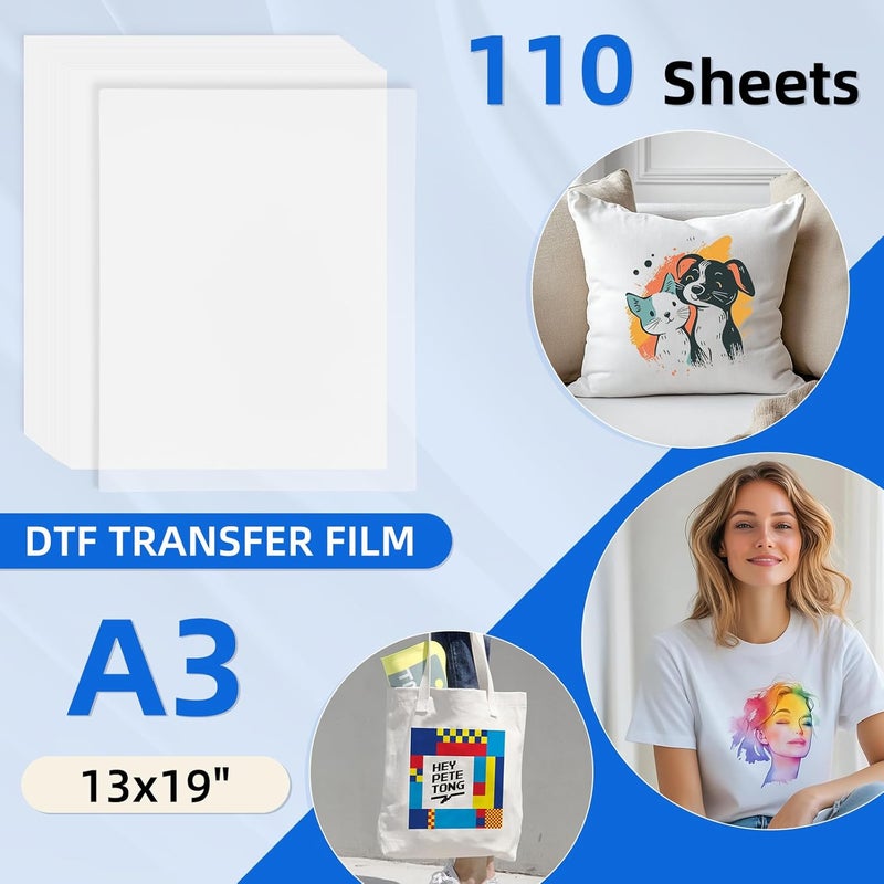 Jecqbor DTF Transfer Film Paper 13x19" A3+ 110 Sheets for All DTF Printer&Dark Fabric, Photo Direct to Film Transfer Paper Sheets, Clear PET Heat Transfer Printable Paper for DIY Custom Logo T-Shirts Textile - Image 3